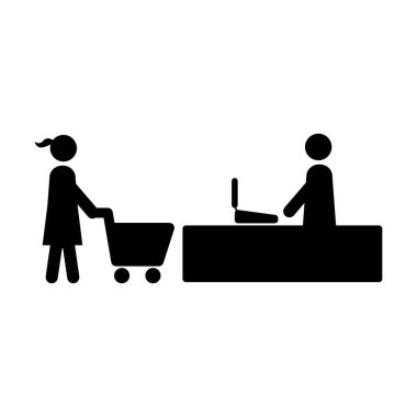 Shopping icon, male person with shopping cart in a glyph pictogram illustration