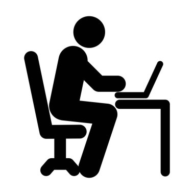 Laptop Simgesi İşçi Silüeti, Uzaktan Çalışma, Serbest Çalışma, İş Masası Grafiksel Sembolü üzerinde Çalışan Kişi