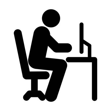 Laptop Simgesi İşçi Silüeti, Uzaktan Çalışma, Serbest Çalışma, İş Masası Grafiksel Sembolü üzerinde Çalışan Kişi