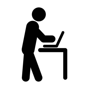 Laptop Simgesi üzerinde çalışan kişi - Ofis İşçisi Silueti, Uzaktan Çalışma, Serbest Çalışma, İş Masası Grafiği
