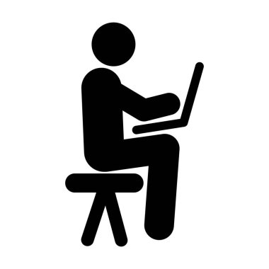 Laptop Simgesi üzerinde çalışan kişi - Ofis İşçisi Silueti, Uzaktan Çalışma, Serbest Çalışma, İş Masası Grafiği