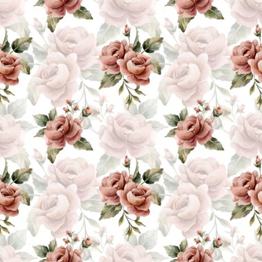 Beyaz arka planda yapraksız desenli güller. Tozlu pembe bahçeli Victoria çiçeği. Düğün tasarımı için suluboya el resmi. Tekstil kumaş kozmetik paketi.