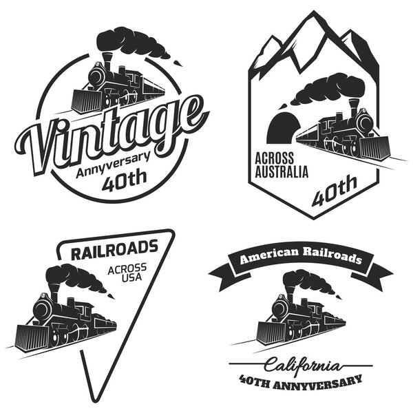 Set of retro train logo, emblems and icons isolated on white bac