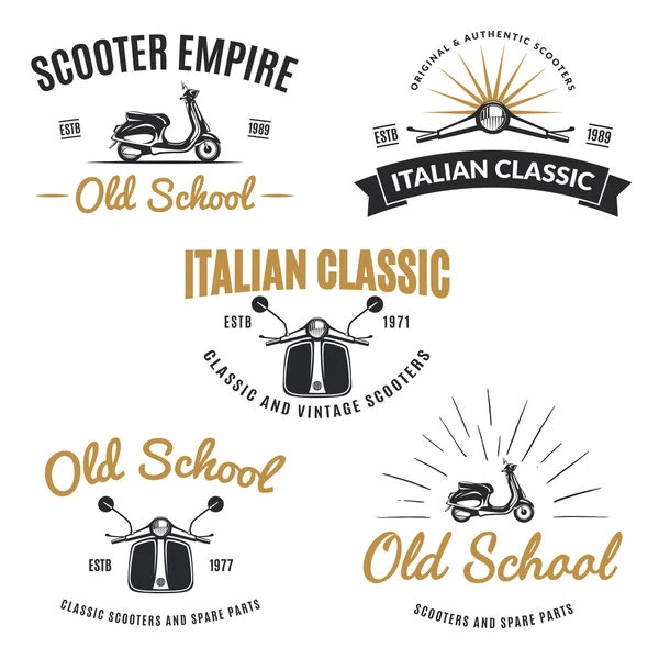 Set di emblemi scooter classici, icone e distintivi. urbano, strada — Vettoriale Stock