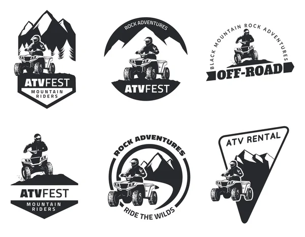 Conjunto de emblemas, insignias e iconos ATV. Vehículo todo terreno — Archivo Imágenes Vectoriales