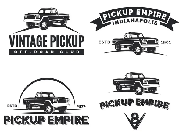 Set of retro pickup trucks logos, emblems and icons. — Stock Vector