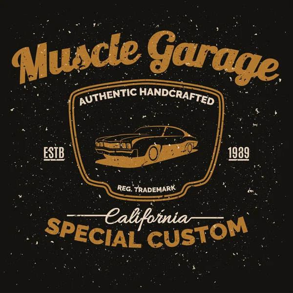 Vintage american muscle car for printing with grunge texture. — Stock Vector