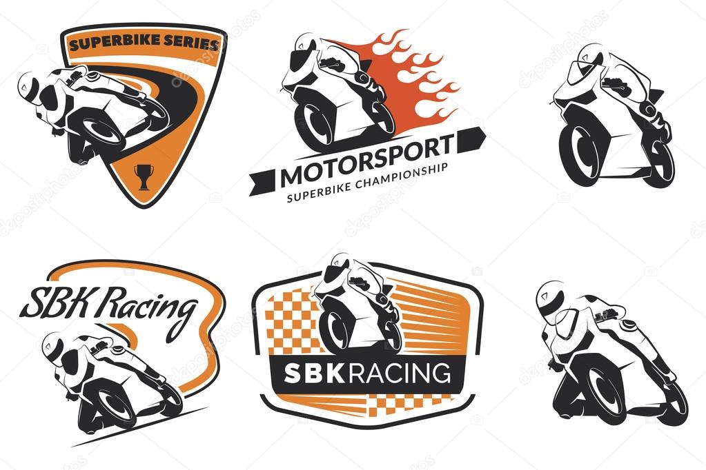 Set of racing motorcycle logo, badges and icons. Motorcycle repair, service and motorcycle club design elements. Superbike racing team logo. Vector.