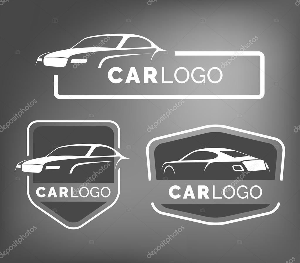Set of modern car emblems, badges and icons. Modern sports car silhouette logo design template for car service, tire service and car wash.