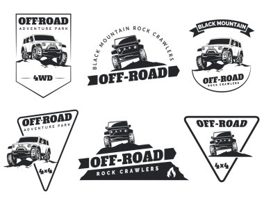 Set of classic off-road suv car emblems, badges and icons. clipart