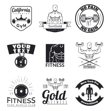 Beyaz arka plan üzerinde izole fitness Amblemler.