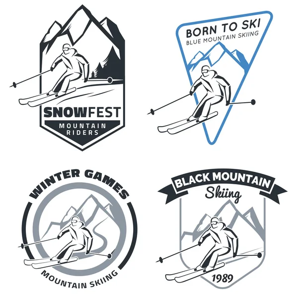 Conjunto de emblemas, insignias e iconos de esquí de montaña de invierno . — Vector de stock