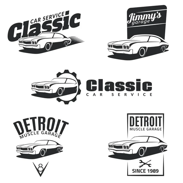 Set klassischer Muscle-Car-Embleme, Abzeichen und Symbole. — Stockvektor