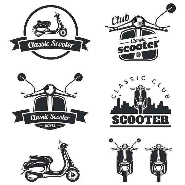 Set di emblemi scooter classici, icone e distintivi. urbano, strada — Vettoriale Stock