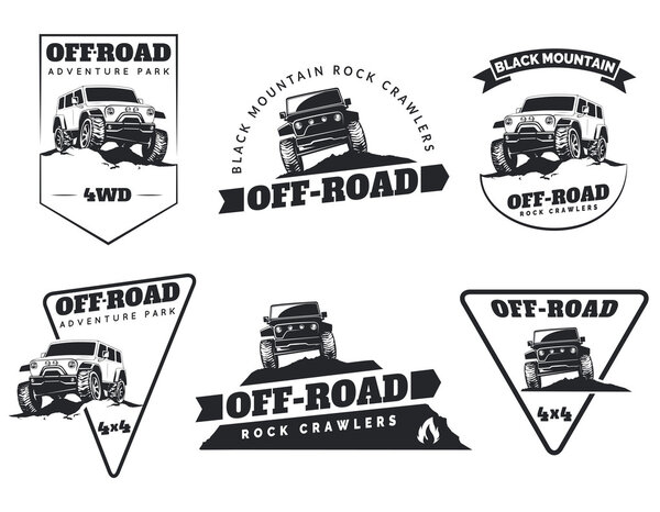 Set of classic off-road suv car emblems, badges and icons.