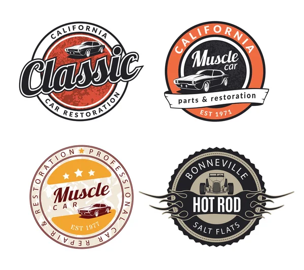 Set of classic muscle car emblems, badges and signs. — Stock Vector