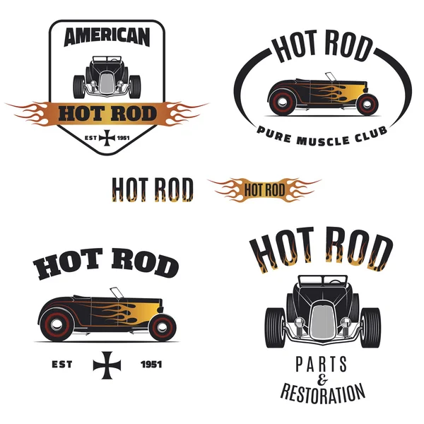 Retro hot rod logo geïsoleerd op witte achtergrond — Stockvector