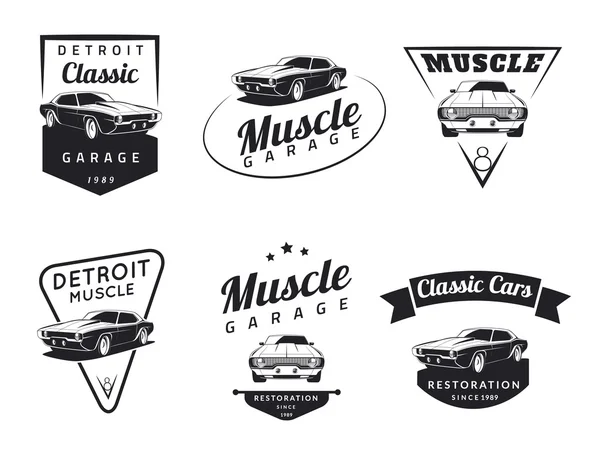 Classic muscle car emblems, badges and icons. Car logo. — Stock Vector