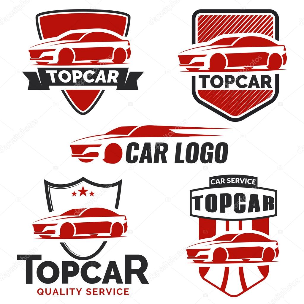 Set of modern car logo, emblems and badges isolated on white background. Vector illustration.