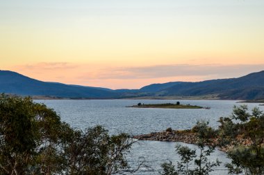 Lake Jindabyne foreshore at dusk in Australia clipart