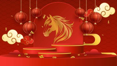 Çin Yeni Yılı Kırmızı ve Altın Podyumu