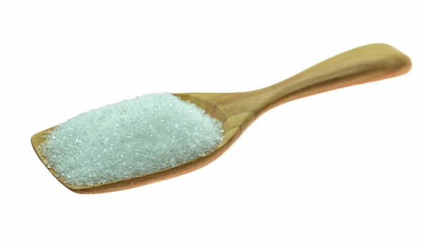 Closeup cukru na dřevěnou lžící — Stock fotografie