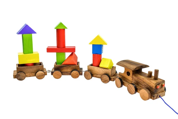 Bloco multicolor e trem de brinquedo — Fotografia de Stock