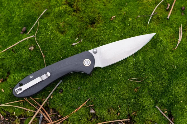 Knife Placed Diagonally Moss View Top — Stock Photo, Image