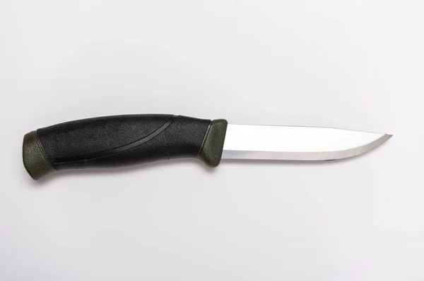 Coltello Lama Fissa Coltello Con Manico Gomma Coltello Sfondo Grigio — Foto Stock