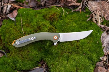 Yeşil yosunlu şarjörü olan keskin bir çakı..