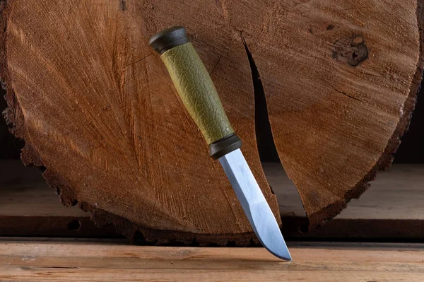 Coltello Caccia Con Manico Verde Coltello Lama Fissa Caccia Bushcraft — Foto Stock