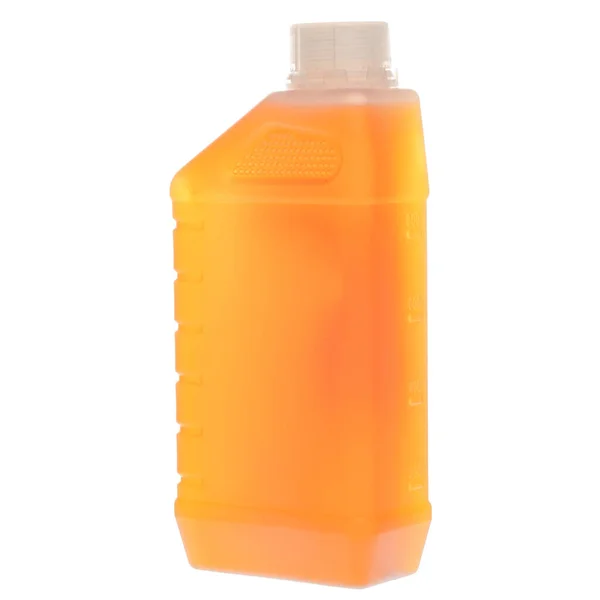 Прямоугольная химическая бутылка. Пластиковые контейнеры для жидкостей и химикатов. Вид сбоку. — стоковое фото
