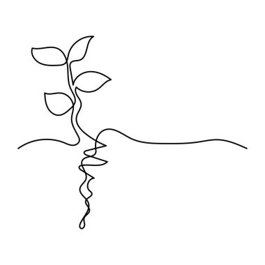 Bitki ve Yaprak Büyümesi Bir Devamlılık Çizgisi Sanatı. Filizlenen Tohum Vektörü İllüstrasyonu.
