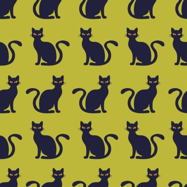 Kara Kediler Korkunç Kusursuz Cadılar Bayramı yeşil arka planda izole edildi. Vektör İllüstrasyonu