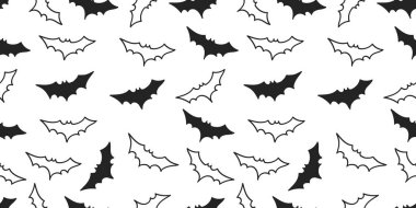 Kusursuz Patern Yarasaları Cadılar Bayramı Arkaplanı Çiziyor. Vektör İllüstrasyonu