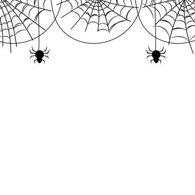 Örümcek Ağı ve Asılı Örümcek Cadılar Bayramı Dekorasyonu Arkaplan Sınır Çerçeve Çizgisi Sanat İllüstrasyonu.