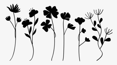 Minimalist çiçekler çiçek tomurcuğu koleksiyonu. Vektör illüstrasyon seti.