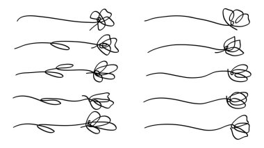Doğa çiçekleri aralıksız çizilen bir sanat eseri yatay dekorasyon seti. Vektör illüstrasyonu