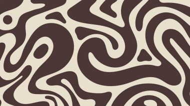 Soyut Brown ve Beige Groovy Wavy Destern Retro Style. Vektör İllüstrasyonu