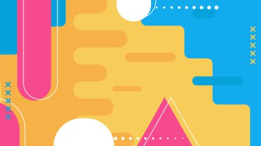 Soyut Modern Arkaplan Düzlüğü ve Parlak Renkli Geometrik Şekiller Tasarımı. Vektör İllüstrasyonu