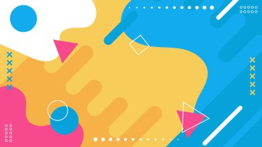 Soyut Modern Renkli Düz Arkaplan ve Parlak Pop Renkleri ile Geometrik Şekiller Tasarımı. Vektör İllüstrasyonu