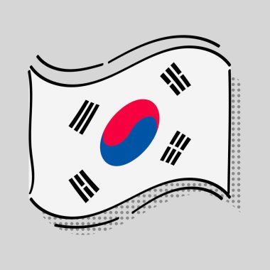Güney Kore Flag Doodle Hand Ulusal Sembol Çizdi. Vektör İllüstrasyonu, seyahat ve eğitim kavramları için harika.