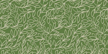 Kusursuz Kalıp El Karanlık Arkaplanda Yeşil Yapraklar Çizdi. Vektör İllüstrasyonu, kumaş ve duvar kağıdı için harika.