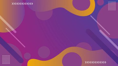 Modern sıvı ve geometrik şekillere sahip soyut mor ve turuncu gradyan. Vektör İllüstrasyonu