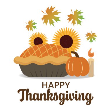 Mutlu Şükran Günleri Balkabağı Ayçiçeği ve Yaprak Dekorasyonu. Vektör illüstrasyonu.