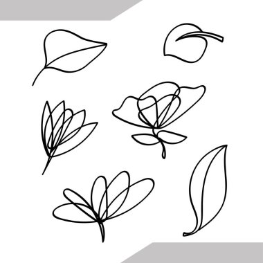 Art Flower ve Leaves Hand Drawn Collection devam ediyor. Vektör illüstrasyonu.