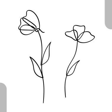 Tek satır sanat vektörü çiçek illüstrasyonu koleksiyonu. Sürekli bir çizgi sanat eseri.