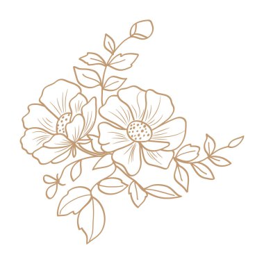 Zarif Çiçek Hattı Sanat Altın Vintage Düğün Dekorasyonu. Vektör illüstrasyonu.