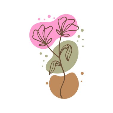 Çiçekler, soyut pembe ve kahverengi şekilli sürekli bir çizgi sanatı.