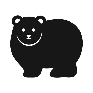 Şirin gülümseyen ayı hayvanı. Saf siyah siluet ikon vektör çizimi.